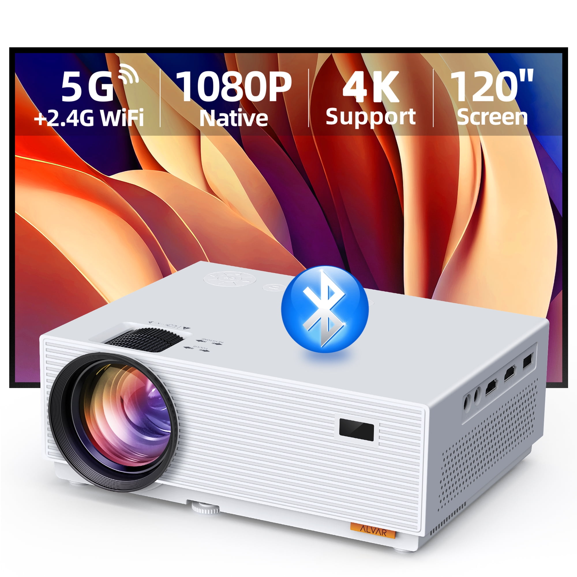 ALVAR 5G WiFi Bluetooth Projector, Native 1080P Full HD Mini