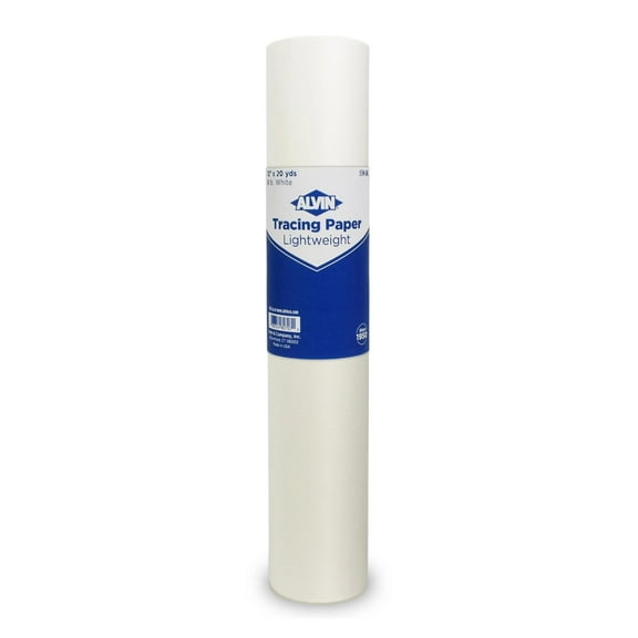 ALVIN 55W-A Lightweight Tracing Paper Roll, White, Suitable with Ink, Charcoal, Felt Tip Pen, for Sketching or Detailing - 12 Inches, 20 Yards, 1-inch Core