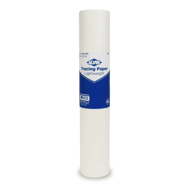 ALVIN 55W-G Lightweight Tracing Paper Roll, White, Suitable with Ink,  Charcoal, Felt Tip Pen, for Sketching or Detailing - 12 Inches, 50 Yards, 1- inch Core 12 50 Yards