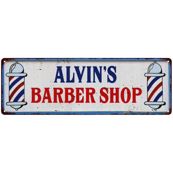 ALVIN'S Barber Shop Hair Salon Gift Metal Sign Retro 6x18 206180031020