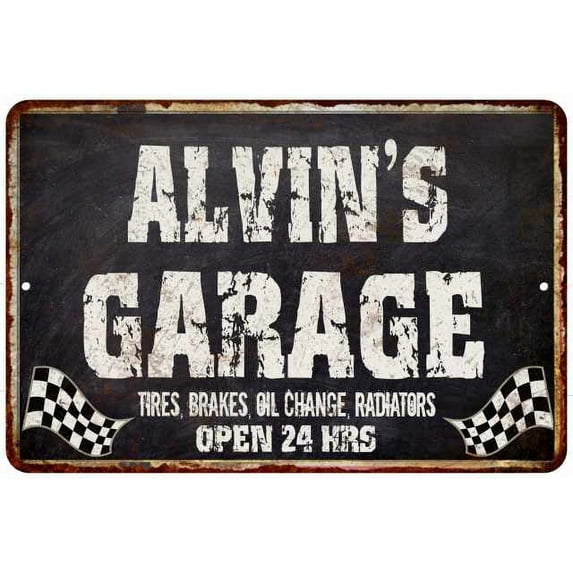 ALVIN'S Garage Black Grunge Gift Sign 16 x 24 Matte Finish Metal 116240005121