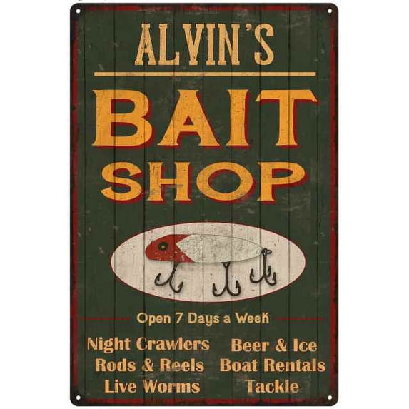 ALVIN'S Green Bait Shop Man Cave 8 x 12 High Gloss Metal 208120027172