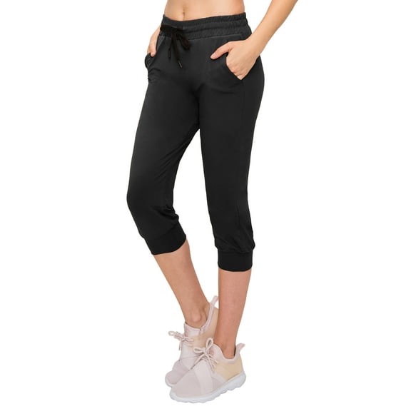 ALWAYS Capri Jogger Pants, Women's Casual Slim Bottoms Black US M (Tag L/XL)