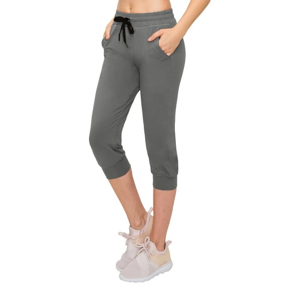 ALWAYS Capri Jogger Pants, Women's Casual Slim Bottoms Charcoal L
