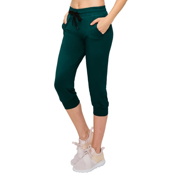 ALWAYS Capri Jogger Pants, Women's Casual Slim Bottoms Dark Teal US M (Tag L/XL)