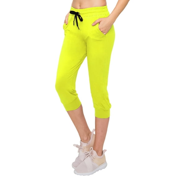ALWAYS Capri Jogger Pants, Women's Casual Slim Bottoms Neon Lime L
