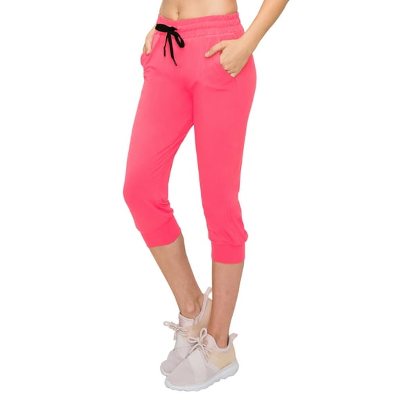 ALWAYS Capri Jogger Pants, Women's Casual Slim Bottoms Neon Pink M