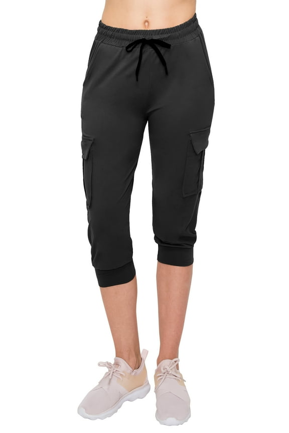Cargo Capri Joggers for Women - Super Soft Casual Lounge Yoga Pants Black L