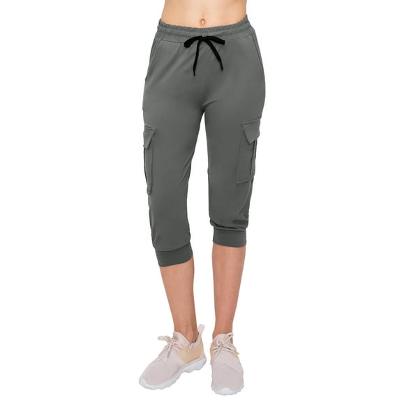 ALWAYS Cargo Capri Joggers for Women - Super Soft Casual Lounge Yoga Pants Charcoal XL