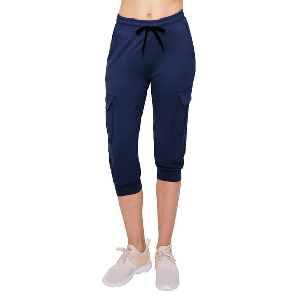 ALWAYS Cargo Capri Joggers for Women - Super Soft Casual Lounge Yoga Pants Navy L