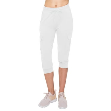 ALWAYS Cargo Capri Joggers for Women - Super Soft Casual Lounge Yoga Pants White 2XL