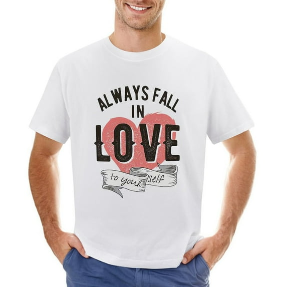ALWAYS FALL IN LOVE TO YOURSELF Men’s Graphic T-shirt Vintage Short Sleeve Sport Tee White M