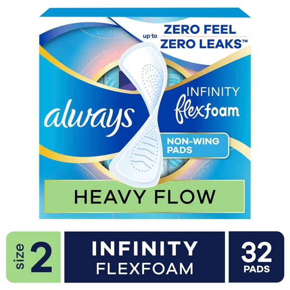 Always Infinity with FlexFoam Pads, Size 2, Heavy, No Wings, 32 count