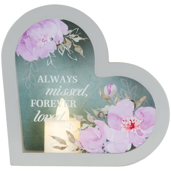 ALWAYS MISSED, FOREVER LOVED Heart Shadowbox Memorial Lantern, by Carson