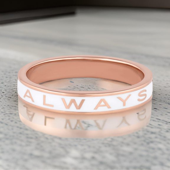 ALWAYS Ring - Personalized White Enamel Ring - 4mm Wide Enamel Stacking Band - Customized Enamel Band- Proposal Ring - Wedding Band - High Quality