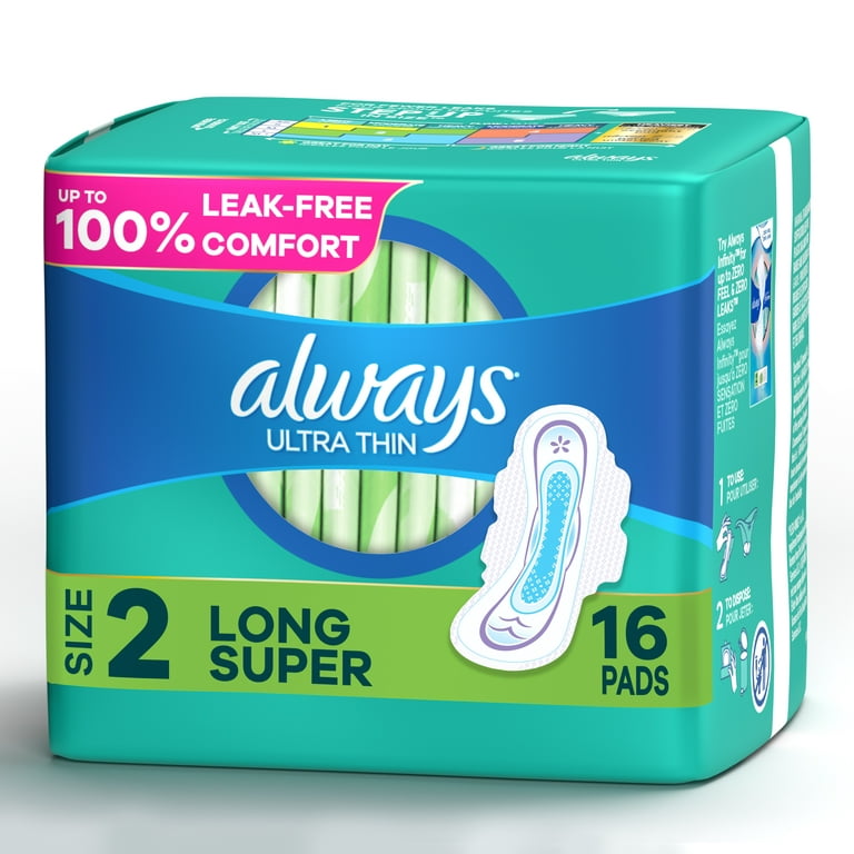 ALWAYS Ultra Thin Size 2 Super Pads With Wings Unscented, 16 Count 