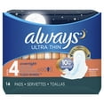 thumbnail image 1 of ALWAYS Ultra Thin Size 4 Overnight Pads With Wings Unscented, 14 Count, 1 of 10