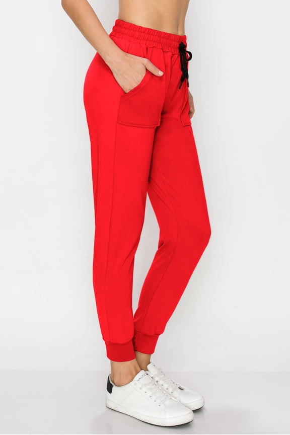 Women Jogger Sweatpants - Super Soft Stretch Lightweight Drawstrings Pants with Pork Chop Pockets Red 2XL