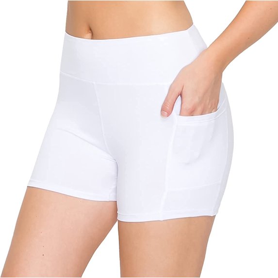 ALWAYS Women Workout Yoga Shorts - Premium Buttery Soft Solid Stretch Cheerleader Running Dance Volleyball Short Pants Large Sbk3-1170 / White