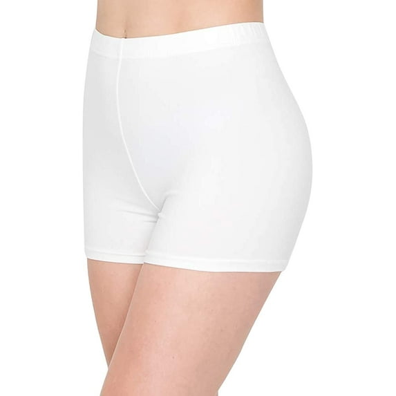 ALWAYS Women Workout Yoga Shorts - Premium Buttery Soft Solid Stretch Cheerleader Running Dance Volleyball Short Pants Small Snho128 / White