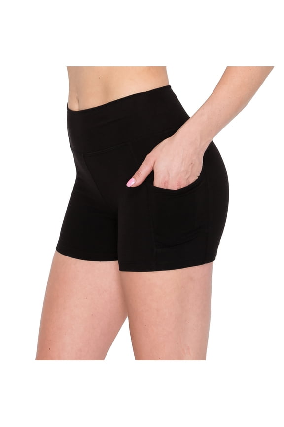 Women's 3" Soft Yoga Shorts with Side Pockets Black M
