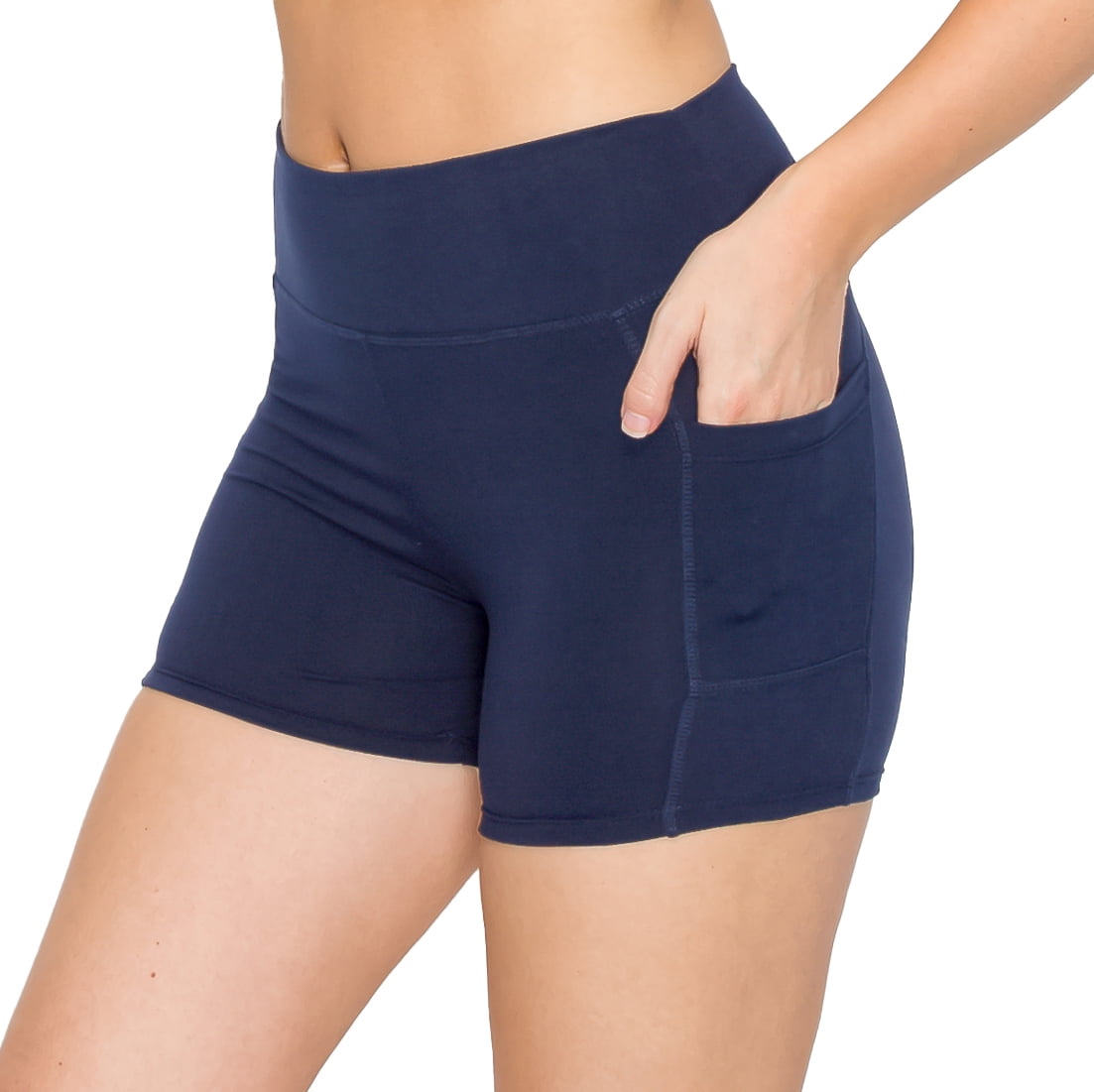 ALWAYS Women s 3 Soft Yoga Shorts with Side Pockets Navy XS Walmart