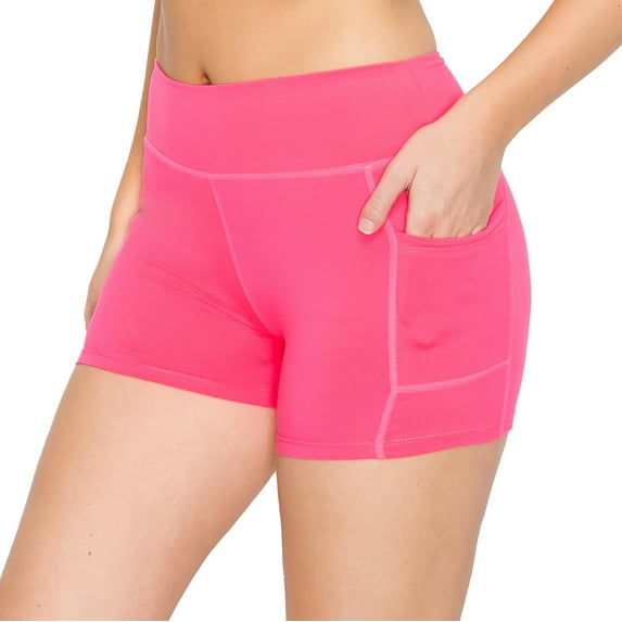 ALWAYS Women's 3" Soft Yoga Shorts with Side Pockets Neon Pink 3XL