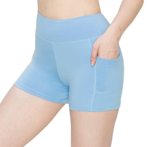 ALWAYS Women's 3" Soft Yoga Shorts with Side Pockets Sky Blue L