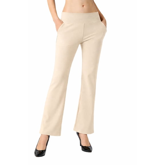 ALWAYS Women’s Bootcut Yoga Pants with Pockets – High Waist Stretch Work Pants Flare Leg Comfy Lounge Fit Tan Medium