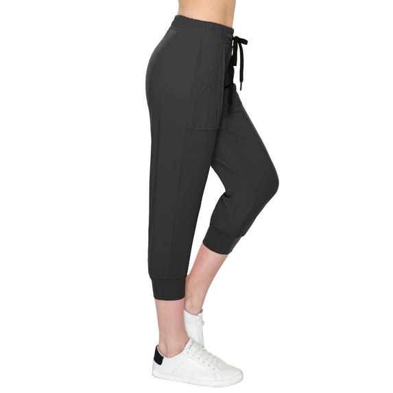 ALWAYS Women's Capri Jogger Lightweight Sweatpants with Pork Chop Pockets Black L