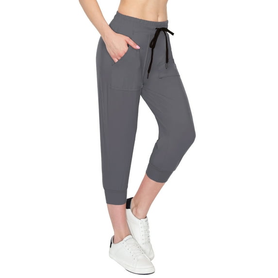 ALWAYS Women's Capri Jogger Lightweight Sweatpants with Pork Chop Pockets Charcoal M