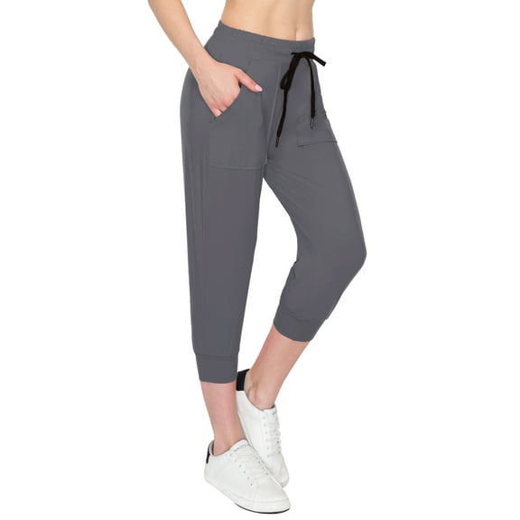 ALWAYS Women's Capri Jogger Lightweight Sweatpants with Pork Chop Pockets Charcoal S