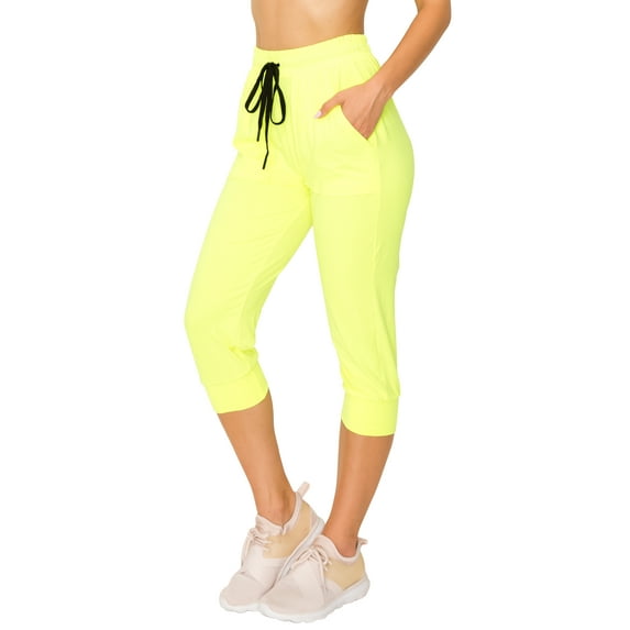 ALWAYS Women's Capri Jogger Lightweight Sweatpants with Pork Chop Pockets Neon Lime 2XL
