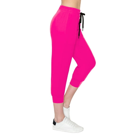 ALWAYS Women's Capri Jogger Lightweight Sweatpants with Pork Chop Pockets Neon Pink XL