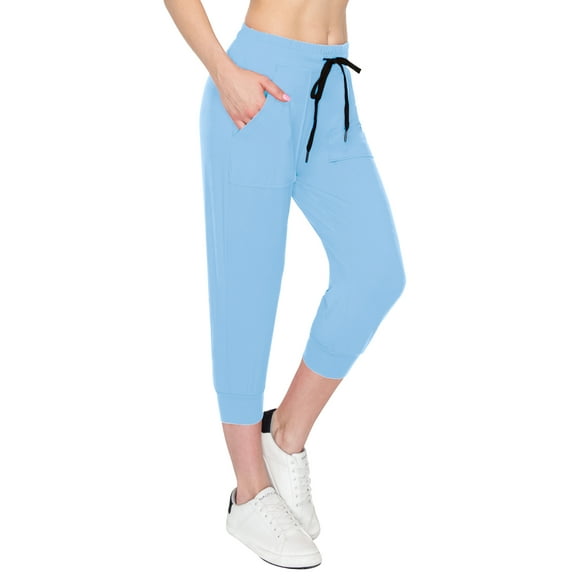ALWAYS Women's Capri Jogger Lightweight Sweatpants with Pork Chop Pockets Sky Blue 2XL