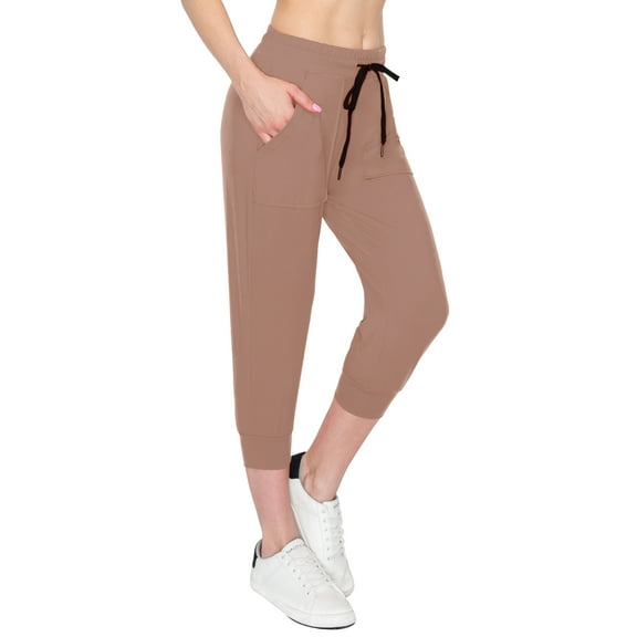 ALWAYS Women's Capri Jogger Lightweight Sweatpants with Pork Chop Pockets Tan S