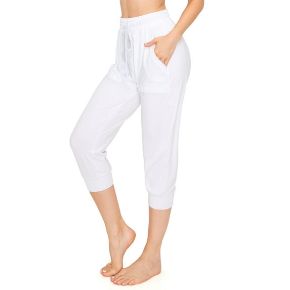 ALWAYS Women's Capri Jogger Lightweight Sweatpants with Pork Chop Pockets White S