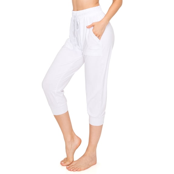 ALWAYS Women's Capri Jogger Lightweight Sweatpants with Pork Chop Pockets White XL