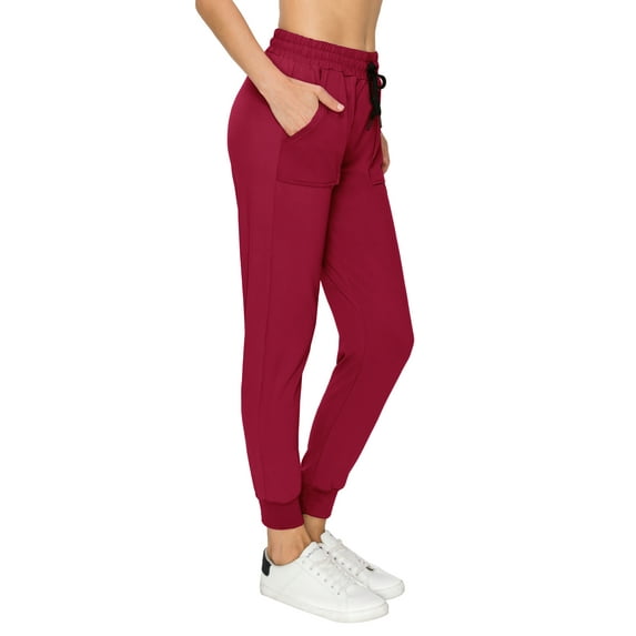 ALWAYS Women Jogger Sweatpants - Super Soft Stretch Lightweight Drawstrings Pants with Pork Chop Pockets Burgundy S