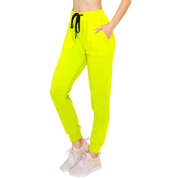 ALWAYS Women Jogger Sweatpants - Super Soft Stretch Lightweight Drawstrings Pants with Pork Chop Pockets Neon Lime M