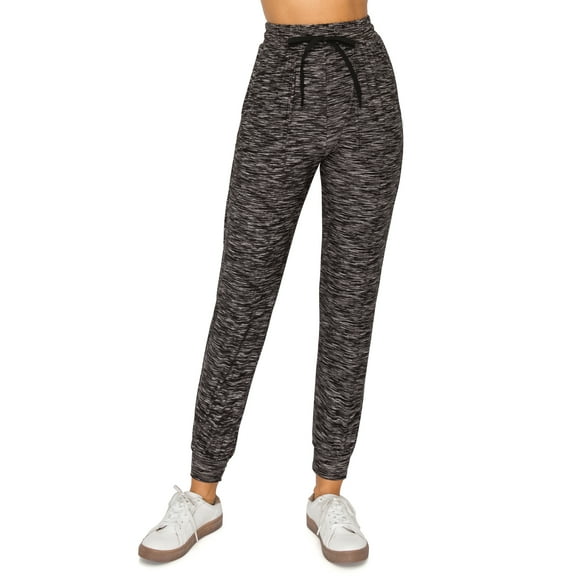 ALWAYS Women Jogger Sweatpants - Super Soft Stretch Lightweight Drawstrings Pants with Pork Chop Pockets Space Dye Black S