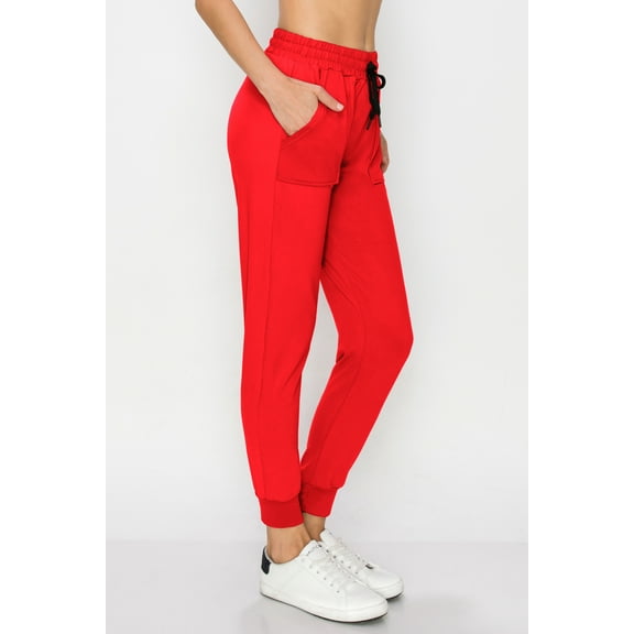 ALWAYS Women Jogger Sweatpants - Super Soft Stretch Lightweight Drawstrings Pants with Pork Chop Pockets Red L