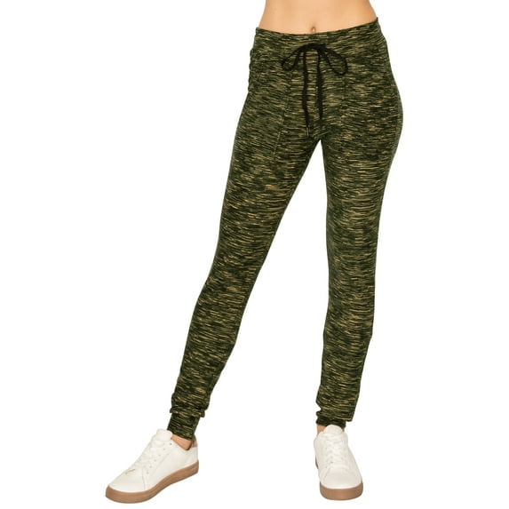 ALWAYS Women Jogger Sweatpants - Super Soft Stretch Lightweight Drawstrings Pants with Pork Chop Pockets Space Dye Olive L
