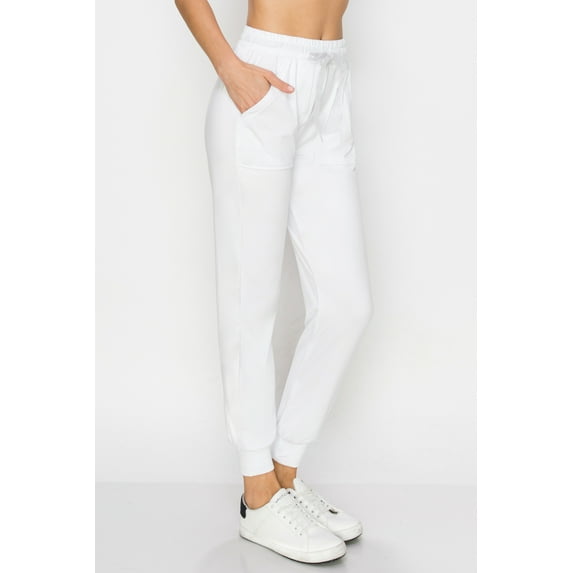 ALWAYS Women Jogger Sweatpants - Super Soft Stretch Lightweight Drawstrings Pants with Pork Chop Pockets White L