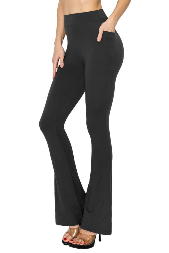 Women's Leg Flare Bell Bottom Soft Stretchy Pants BLACK L