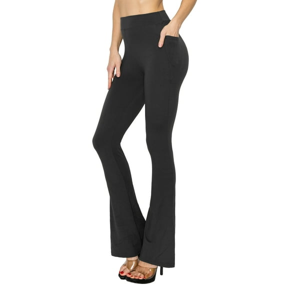 ALWAYS Women's Leg Flare Bell Bottom Soft Stretchy Pants BLACK L