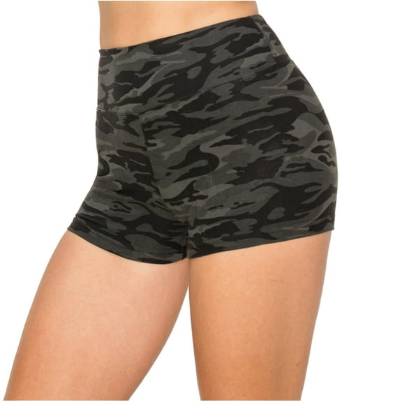 ALWAYS Women's Premium Super Soft Spandex Shorts Black Camo 153 2XS