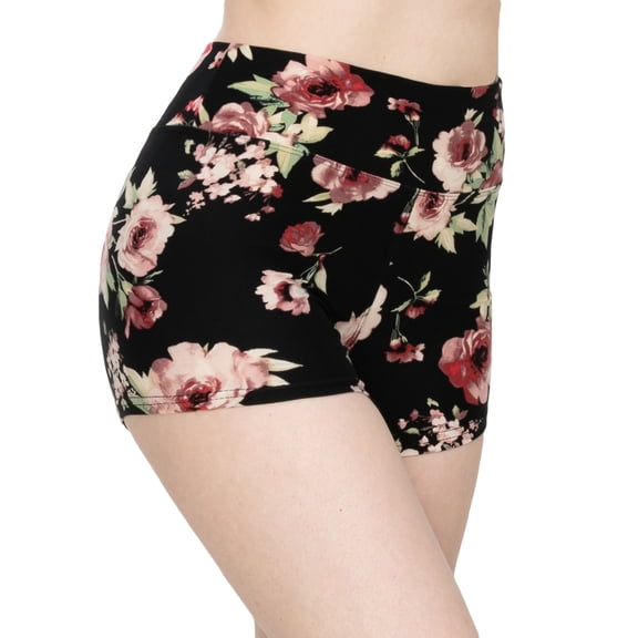 ALWAYS Women's Premium Super Soft Spandex Shorts Floral 1882 Black 2XL