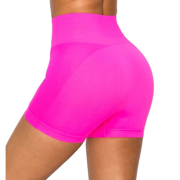 ALWAYS Women's Seamless Biker Shorts - High Waisted Yoga Running Athletic Workout Short Pants Neon Pink Small