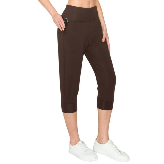 ALWAYS Women's Slimfit Super Soft Highwaisted Capri Joggers with Pockets - Brown Large